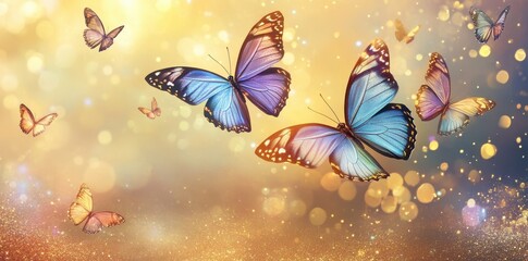 Majestic Butterflies Soaring Through Golden Light