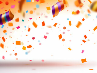 A vibrant celebration scene featuring colorful confetti and streamers falling gracefully. Perfect for festive occasions or party themes, evoking joy and excitement.