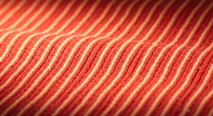 Close up Texture of Red and Cream Striped Fabric Detailed Textile Surface