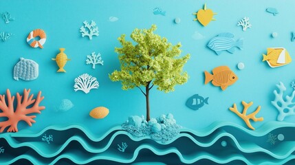 Vibrant Underwater Scene with Tree
