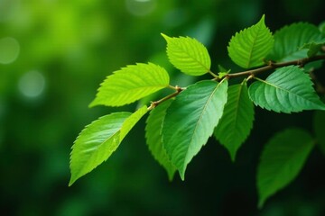 Large green leaves sprawled out on a sturdy branch, green branches, botanical