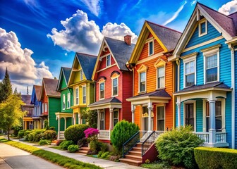 Obraz premium Vibrant Knoxville Houses: Colorful 11th Street Homes, Tennessee Architecture