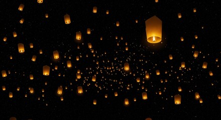 Night sky lanterns creating a magical and enchanting atmosphere