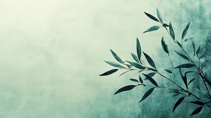 Serene Green Leaves Branch Abstract Art