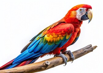 Obraz premium Vibrant Macaw Parrot Isolated on White Background - Stunning Drone Aerial View