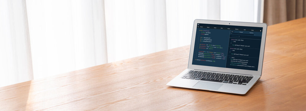 Software development programming on computer screen for modish application and program coding