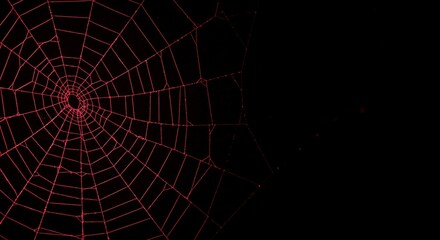 Obraz premium Intricate Spiderweb Close Up Red Glowing Threads on Black Background Nature Detail