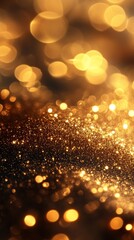 Sparkling golden particles create a mesmerizing effect in a dark background