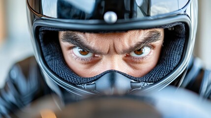 A man wearing a helmet and a gas mask