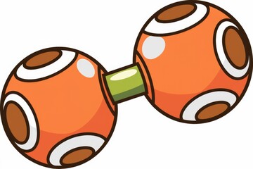 Cartoon illustration of an orange dumbbell with brown and white accents.