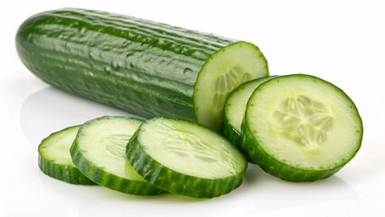 Partially Sliced Cucumber with Dark Green Skin and Light Green Interior