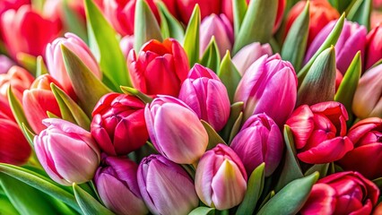 Fototapeta premium Vibrant Pink and Red Tulips Bouquet - Spring Flowers Photography