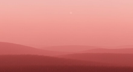 Serene Pink Sunset Landscape Rolling Hills and Hazy Sky