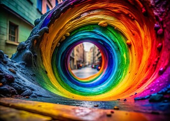 Vibrant Rainbow Vortex: Pride Day Urban Exploration Close-Up