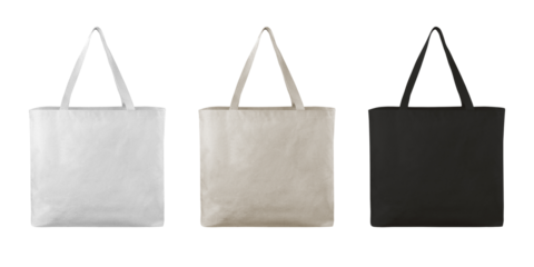 Tote bag canvas eco friendly bag square, mockup canvas white beige black colors on isolated white background.