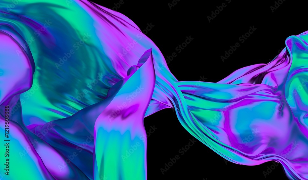 Aufkleber silky floating in the air fabric with chromatic opal effect. abstract 3d illustration for presentati