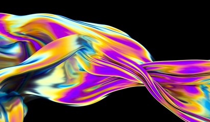 Silky floating in the air fabric with chromatic opal effect. Abstract 3D illustration for presentation or poster.
