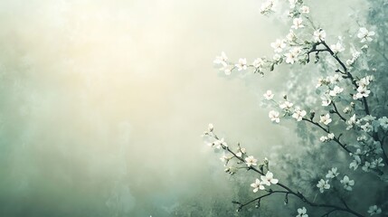 Delicate White Blossoms on Branches Against Soft Green Background