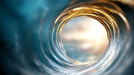  a close up of a metal pipe with a hole in it, surrounded by water The background is blurred, giving the image a dreamy, ethereal feel