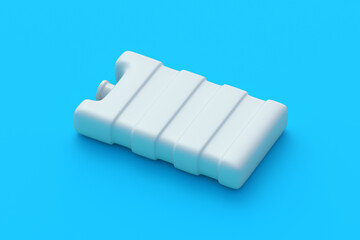 Plastic ice pack on blue background. Cold accumulator. Chilling block. Cooler bottle for food and drink. Low temperature keeper. 3d render
