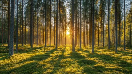 Fototapeta premium Forest with sun rays.