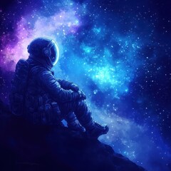 Fototapeta premium Astronaut Contemplating Celestial Wonders From A Distant Planet