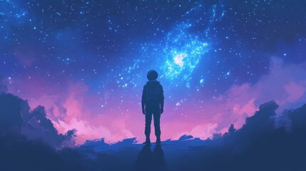 Obraz premium Astronaut Gazing at a Celestial Nebula in Night Sky