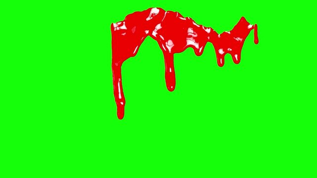 Red Spill Blood Steady,Red Blood or Paint Spill isolated with Green Screen 4k