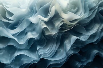 Obraz premium Abstract fluid waves in soft blue and white tones create an ethereal flowing pattern, perfect for luxury branding, modern interior design, or elegant background artwork.