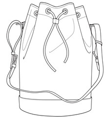 Duffle drawstring bag flat sketch vector illustration sports bag technical cad drawing template