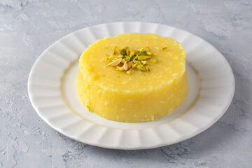Sweet yellow Turkish dessert cheese halva Hosmerim