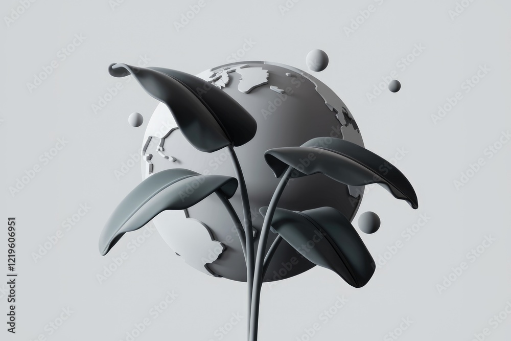 Aufkleber stylized 3d render of a plant growing from a globe, symbolizing environmental conservation and globa