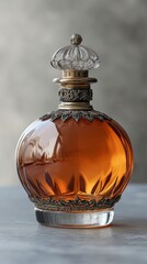 Classic vintage perfume bottle with elegant design and warm amber tones
