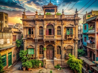 Fototapeta premium Vintage House, Karachi, Pakistan: Architectural Photography of Historic Building