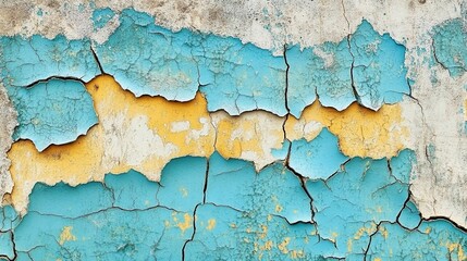 A texture of cracked blue paint on an old wall, showcasing the beauty and age in its peeling effect. 