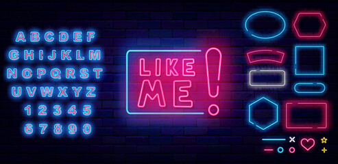 Like me neon label. Social media. Blogger following. Subscribe sign. Vector stock illustration © Anastasia Gapeeva