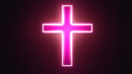 Obraz premium Pink Neon Gradient Cross Icon on Transparent Background