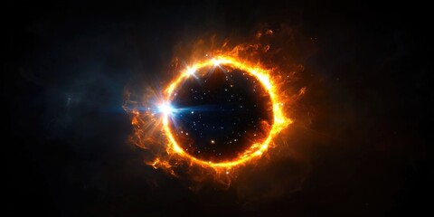 Obraz premium Fiery cosmic eclipse with bright star and galactic background