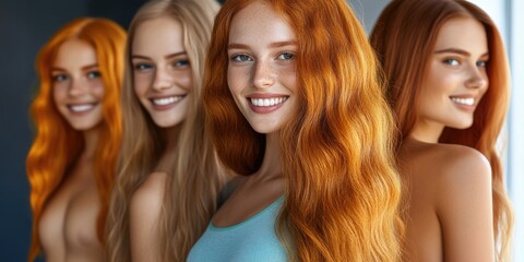 Fototapeta premium Portrait of young caucasian females with long hair smiling