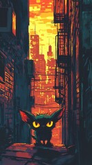 Urban Alleyway Cat Sunset Cityscape