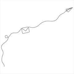 Single line continuous drawing of paper airplane Concept of plane flying outline style illustration