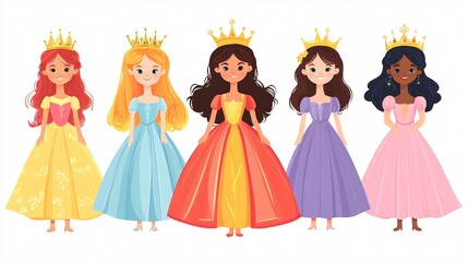 Six Princesses Cartoon Characters Wearing Crowns Dive