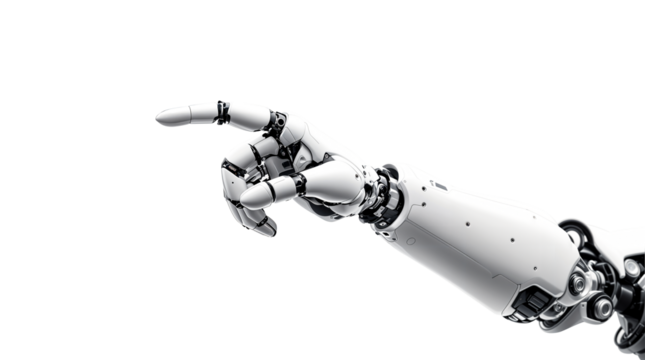 3D rendering robotic hand pointing his finger isolate on transparent background