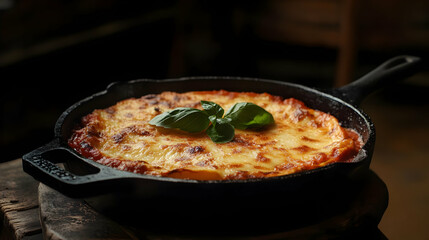 Aromatic Baked Lasagna in Cast Iron Skillet: Italian Cuisine at its Best