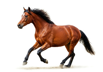 Portrait of a horse galloping, full body, isolated on white background