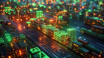 Fototapeta premium A hightech supply chain management interface featuring realtime tracking of ecofriendly shipments with bright green alerts for ontime deliveries and sustainable sourcing.