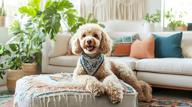 Adorable Fluffy Poodle Puppy Relaxing at Home