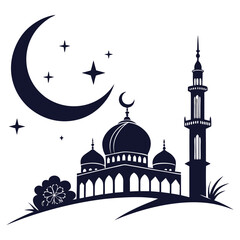 mosque silhouette, mosque vector illustration,