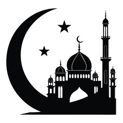 mosque silhouette, mosque vector illustration,