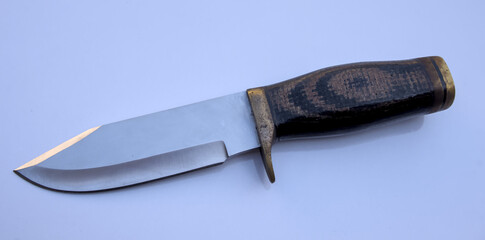 Bowie Style Knife with Brass Guard, Isolated, Close-Up